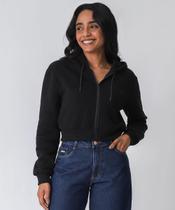 Casaco Feminino Cropped Moletom Flanelado Marisa Preto Casaco Feminino Cropped Moletom Flanelado Marisa Preto