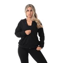 Casaco Feminino de Frio Peluciado com Bolsos Preto