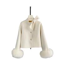 Casaco Feminino De Inverno Em Pele De Raposa Natural Genuína Com Lã De Cashmere 2024