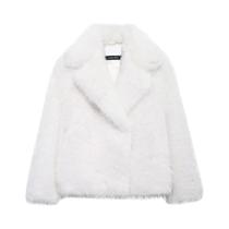 Casaco Feminino De Inverno Grosso E Quente De Pele Sintética Com Gola Lapela E Mangas Compridas -