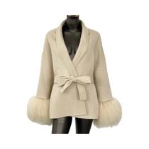 Casaco Feminino De Lã Dupla Face De Alta Qualidade Com Punhos Removíveis De Pele De Raposa E