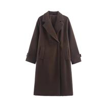 Casaco Feminino De Lã Marrom Outono Inverno Quente Elegante Com Gola Entalhada E Mangas Longas Casaco Feminino De Lã Marrom Outono Inverno Quente Elegante Com Gola Entalhada E Mangas Longas