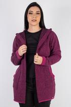Casaco feminino de malha com bolso e capuz 60015 Casaco feminino de malha com bolso e capuz 60015