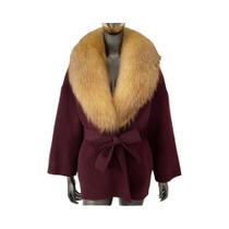 Casaco Feminino De Pele De Guaxinim E Raposa Genuína, Mistura De Lã, Para Inverno, Estilo Casual