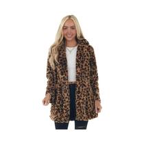 Casaco Feminino de Pele Sintética Leopardo - Moda Outono/Inverno com Bolsos Casaco Feminino de Pele Sintética Leopardo - Moda Outono/Inverno com Bolsos