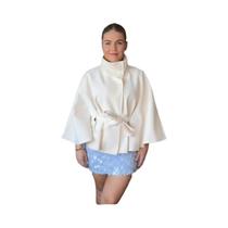 Casaco Feminino Elegante De Gola Alta Com Cadarço E Cinto, Em Mistura De Lã Sintética, Quente Para