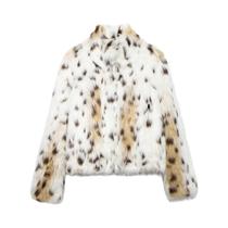 Casaco Feminino Elegante de Pele Sintética - Fofo, Estampado, Manga Comprida - Jaqueta de Inverno Casaco Feminino Elegante de Pele Sintética - Fofo, Estampado, Manga Comprida - Jaqueta de Inverno