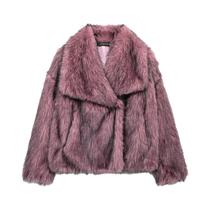 Casaco Feminino Elegante De Pele Sintética Quente E Macio Com Manga Longa E Gola Lapela Moda