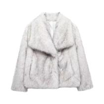 Casaco Feminino Elegante De Pele Sintética Quente E Macio Com Manga Longa E Gola Lapela Moda