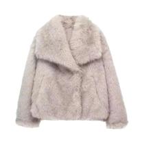 Casaco Feminino Elegante De Pele Sintética Quente E Macio Com Manga Longa E Gola Lapela Moda