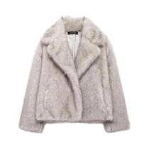 Casaco Feminino Elegante De Pele Sintética Quente E Macio Com Manga Longa E Gola Lapela Moda