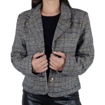 Casaco Feminino Facinelli Xadrez Cropped Preto - 610270 Casaco Feminino Facinelli Xadrez Cropped Preto - 610270
