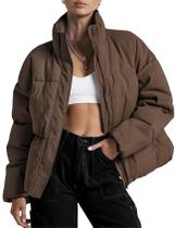 Casaco feminino Flygo Cropped Puffer marrom de inverno tamanho M