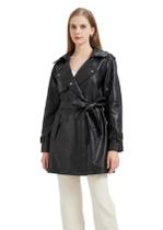 Casaco feminino GRAN ORIENTE, sobretudo de material sintético, preto, GG