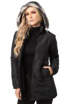 Casaco Feminino Jaqueta Sobretudo com Capuz Removível Inverno Frio Viagem Corta Vento Acolchoado