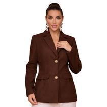 Casaco Feminino Lã Batida Blazer Inverno Elegante Gola V M ao GG -