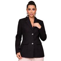 Casaco Feminino Lã Batida Blazer Inverno Elegante Gola V M ao GG - Casaco Feminino Lã Batida Blazer Inverno Elegante Gola V M ao GG -