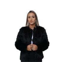 Casaco Feminino Manga Longa Pelo Alto Preto