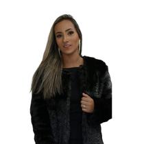 Casaco Feminino Manga Longa Pelo Alto Preto Grafite