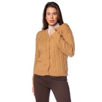 Casaco Feminino Oliveira Malhas em Tricot Trançado Caramelo Casaco Feminino Oliveira Malhas em Tricot Trançado Caramelo