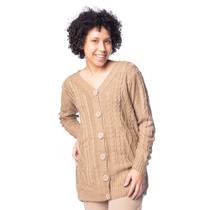 Casaco Feminino Oliveira Malhas Tricot Botões Caqui
