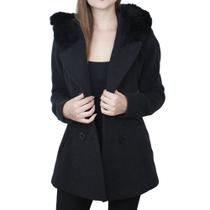 Casaco Feminino Peleteria Cordeiro Capuz Fixo Preto - 2842 Casaco Feminino Peleteria Cordeiro Capuz Fixo Preto - 2842
