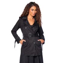 Casaco Feminino Pellini Trench Coat Suede Preto Casaco Feminino Pellini Trench Coat Suede Preto