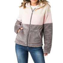 Casaco Feminino Pelúcia Com Capuz e Zíper Cinza Zune