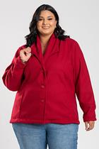 Casaco Feminino Plus Size em Lã Batida c/ Bolso - Serena Casaco Feminino Plus Size em Lã Batida c/ Bolso - Serena