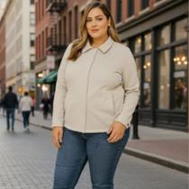 Casaco Feminino Plus Size em Poliéster com Zíper Invisível e Bolsos Laterais Cativa