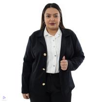 Casaco Feminino Preto Plus Size Maxiblazer Botão Social Blazer Neopreme