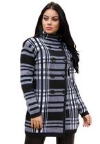 Casaco Feminino Sobretudo Com Botões Tricot Livora Preto e Branco Tamanho:Único Cor:Preto/Branco