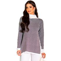 Casaco Feminino Sobretudo Xadrez Slim Acinturado Longo Kimono Modal Parka Sueter Quadriculado Tendencia Inverno Tricot