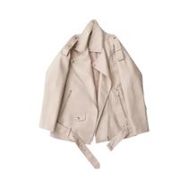 Casaco Feminino Solto Casual De material sintético PU Com Ombro Caído, Cinto E Estilo Motociclista Para