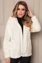 Casaco Feminino Teddy Lanzinha Com Capuz 964 Branco - G3 Casaco Feminino Teddy Lanzinha Com Capuz 964 Branco - G3