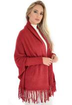 Casaco Feminino Tricô Capa Kimono Tricot com Franjas Livora Cor:VermelhoTamanho:Único Casaco Feminino Tricô Capa Kimono Tricot com Franjas Livora Cor:VermelhoTamanho:Único