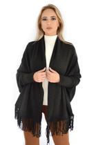 Casaco Feminino Tricô Capa Kimono Tricot com Franjas Livora Casaco Feminino Tricô Capa Kimono Tricot com Franjas Livora