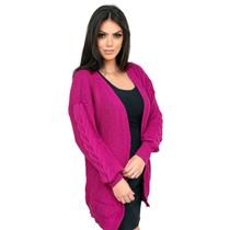 Casaco Feminino Tricot Cardigan Trança Manga