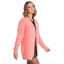 Casaco Feminino Tricot Cardigan Trança Manga