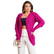 Casaco Feminino Tricot Cardigan Trança Manga