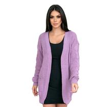 Casaco Feminino Tricot Cardigan Trança Manga