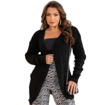 Casaco Feminino Tricot Cardigan Trança Manga