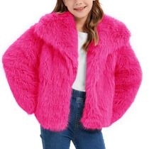 Casaco Flygo Girls Faux Fur Kids Fluffy Warm Winter Rose-M
