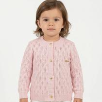 Casaco Folhas Tricô Kids Rosa Claro Casaco Folhas Tricô Kids Rosa Claro