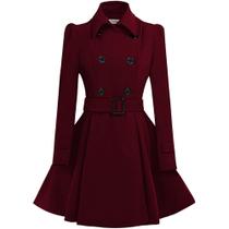 Casaco ForeMode Women Swing, peito duplo, lã, ervilha, vinho, vermelho