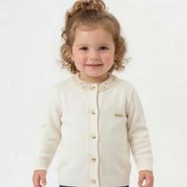 Casaco Gola Bordada Pérolas Tricô Kids Pérola Off White Casaco Gola Bordada Pérolas Tricô Kids Pérola Off White