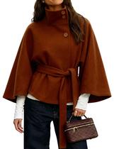 Casaco Hoever Women, manga em forma de asa de morcego, ponchos, lã, caramelo Casaco Hoever Women, manga em forma de asa de morcego, ponchos, lã, caramelo