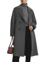 Casaco impermeável feminino Pea Coat Flygo, trespassado, cinza-XS