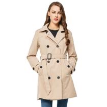 Casaco impermeável feminino TRATENBY, longo, trespassado, cáqui, L