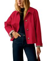 Casaco impermeável feminino Yeokou, tamanho grande, forro xadrez, vermelho Casaco impermeável feminino Yeokou, tamanho grande, forro xadrez, vermelho